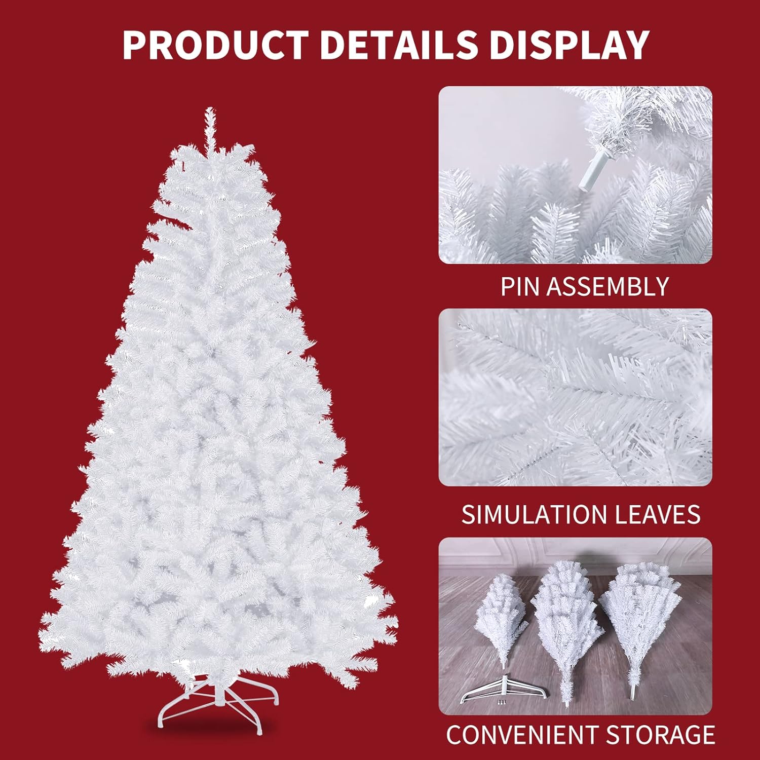 5/6/7Ft White Christmas Tree 1432 Branch Tips Xmas Bushy Pine Artificial Stand