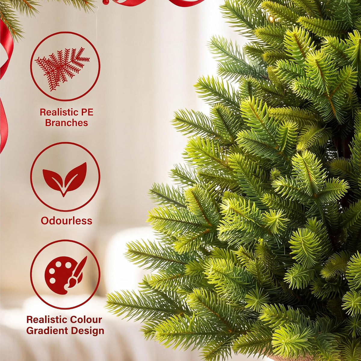 2ft/3ft Artificial Mini Christmas Tree PE Realistic Bushy Green Tabletop Xmas