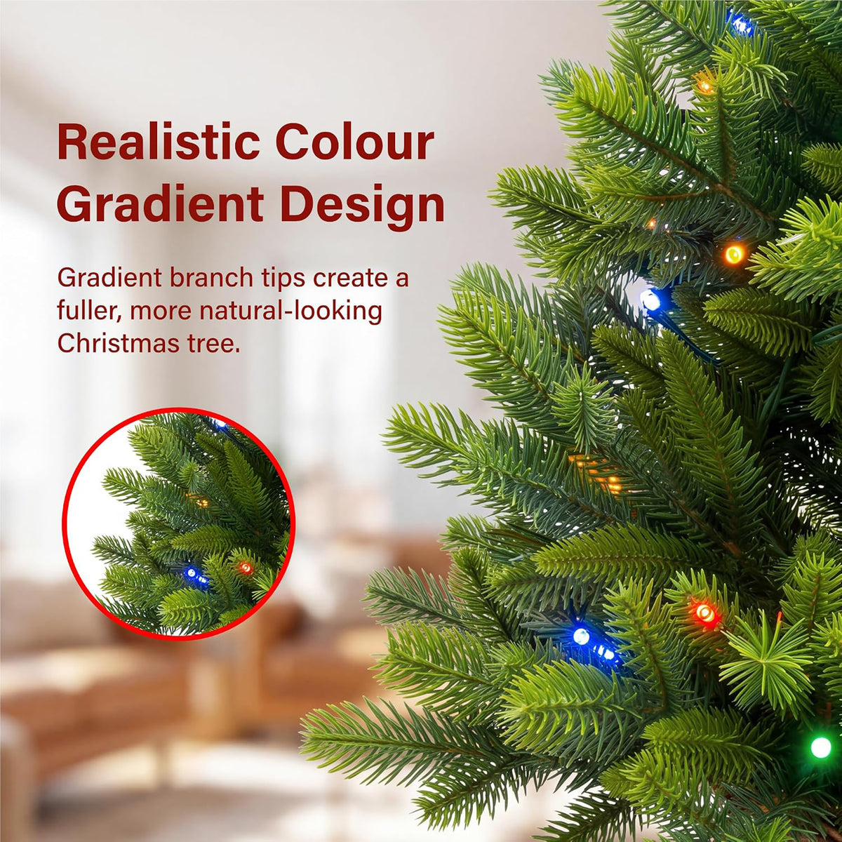 2ft/3ft Pre Lit Mini Christmas Tree LED 12 Light Modes Realistic PE Xmas Decor