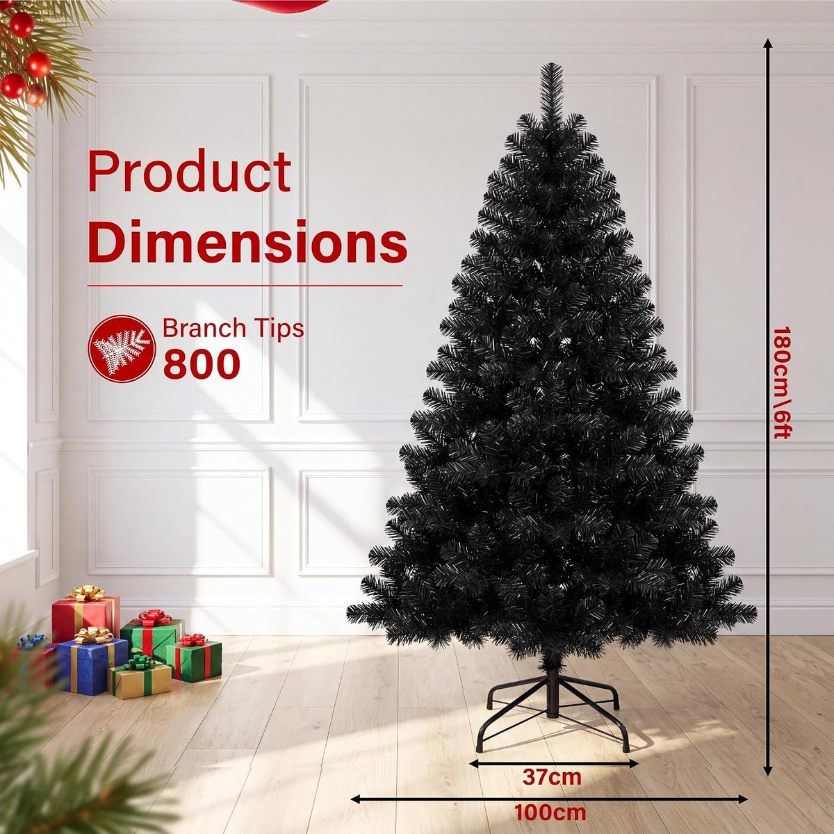 6ft Black Artificial Christmas Tree 800 Tips Halloween Xmas Tree Indoor Decor