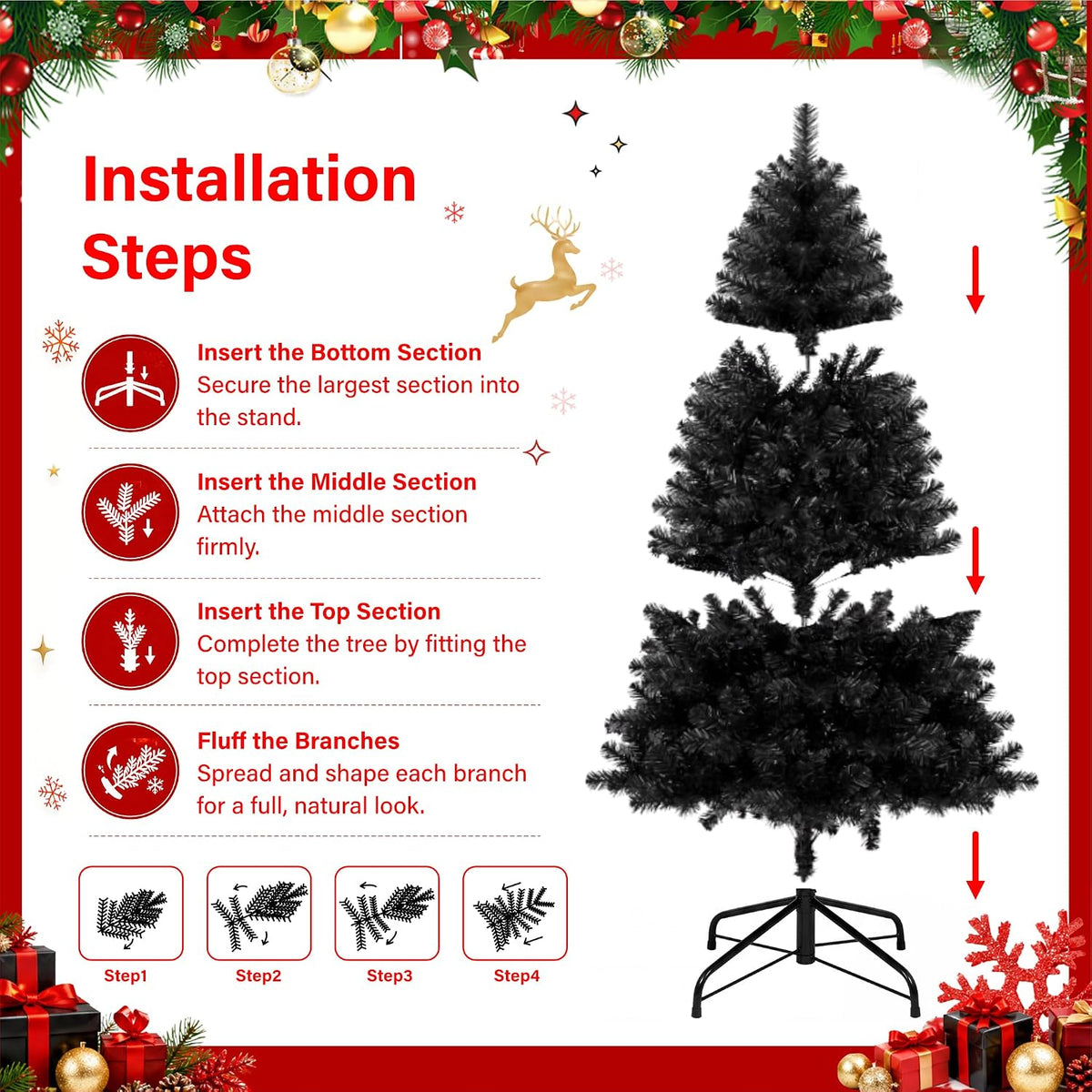 6ft Black Artificial Christmas Tree 800 Tips Halloween Xmas Tree Indoor Decor