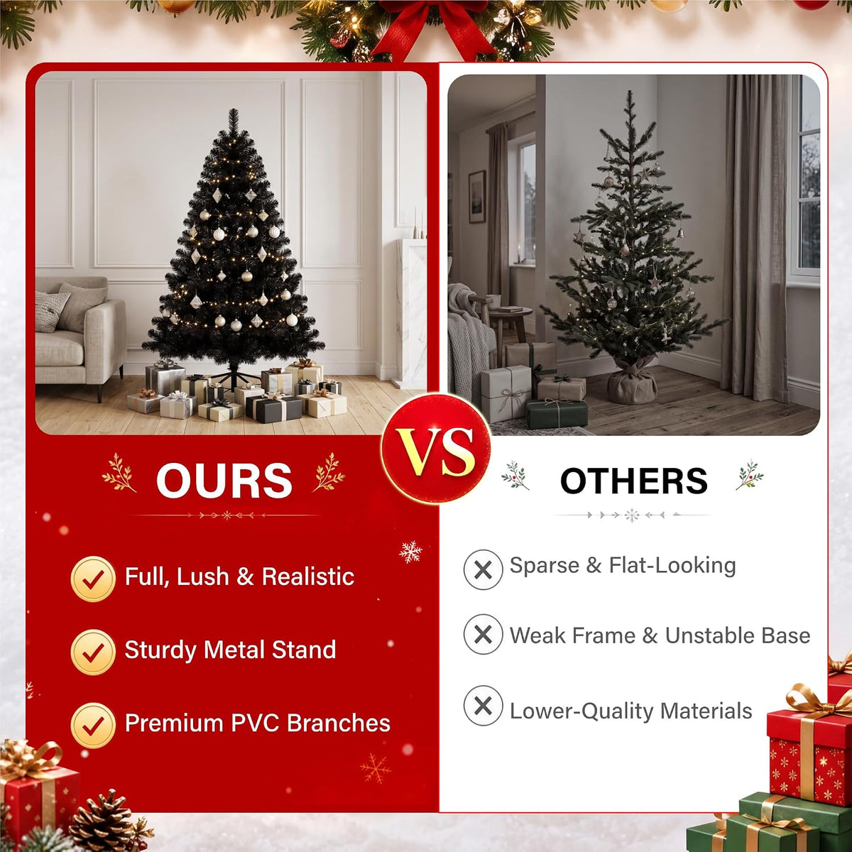 6ft Black Artificial Christmas Tree 800 Tips Halloween Xmas Tree Indoor Decor