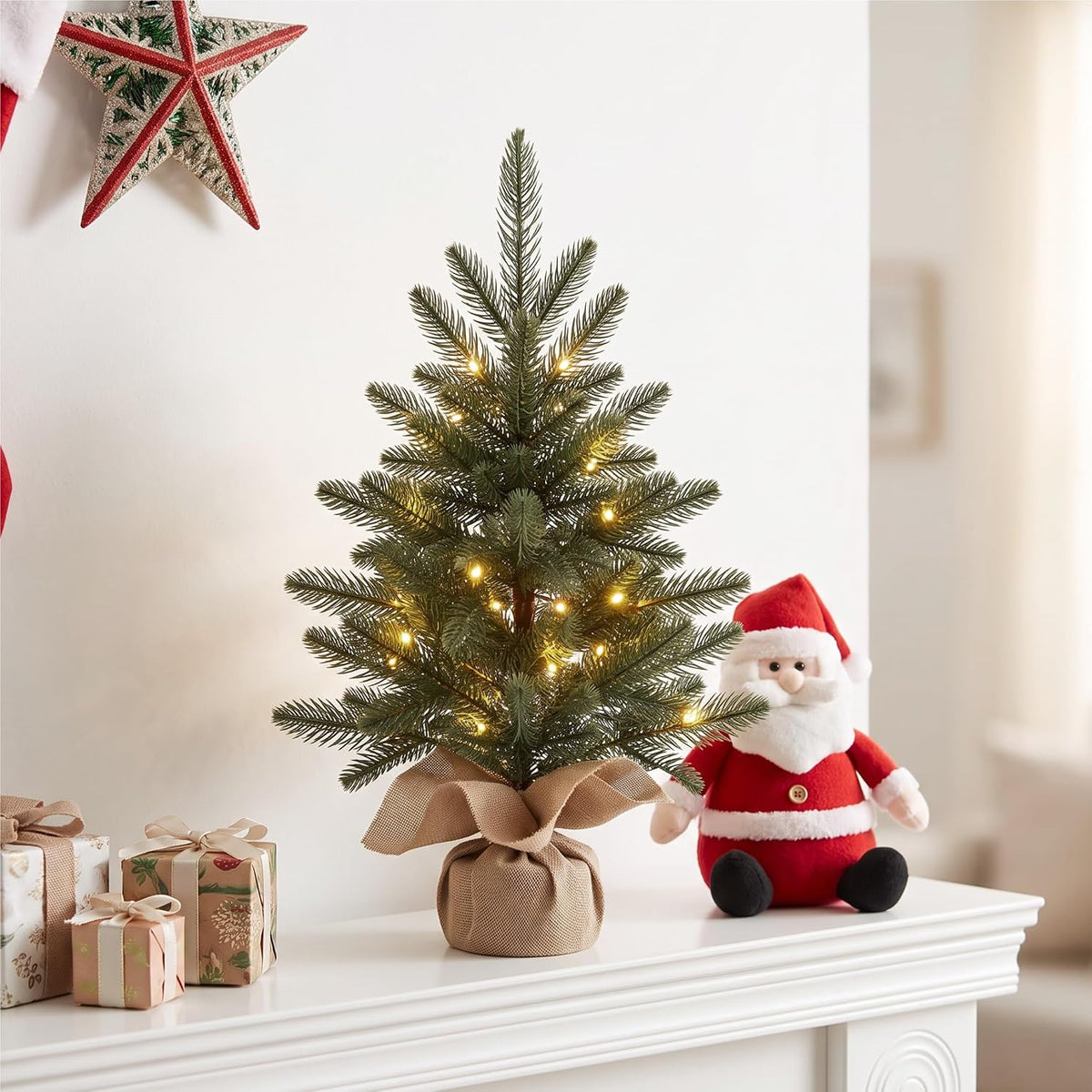 50cm Pre-Lit Artificial Christmas Tree 100% PE Realistic Tabletop Xmas Tree