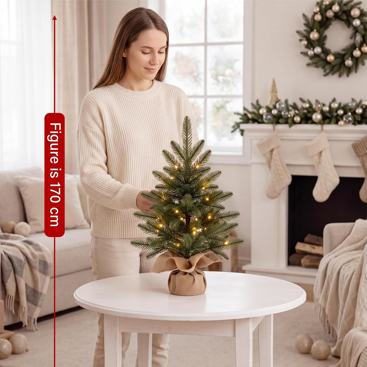 50cm Pre-Lit Artificial Christmas Tree 100% PE Realistic Tabletop Xmas Tree