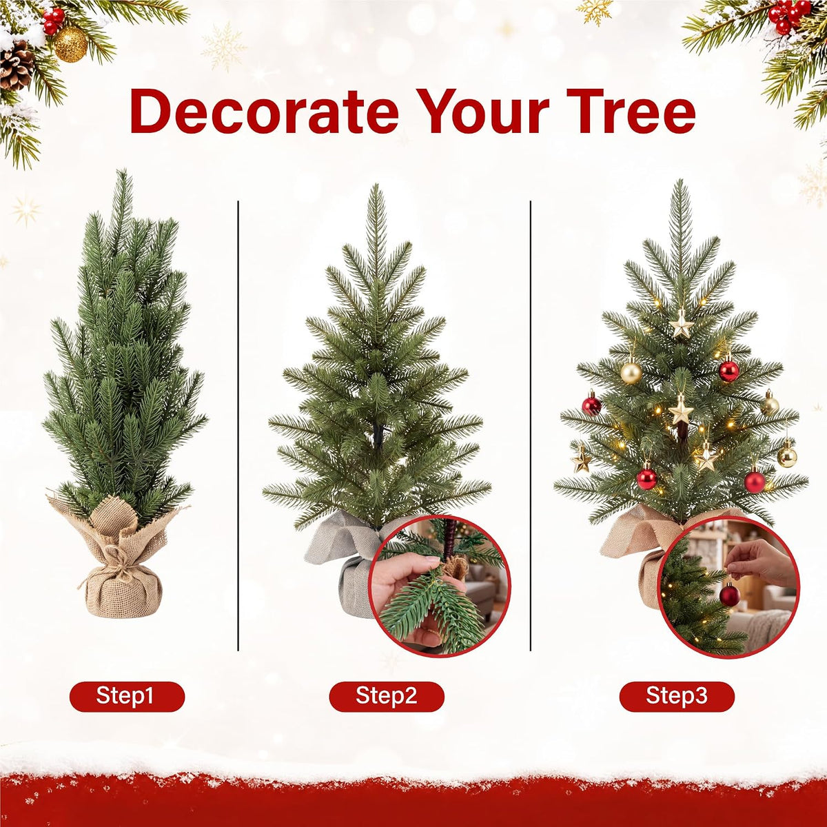 50cm Pre-Lit Artificial Christmas Tree 100% PE Realistic Tabletop Xmas Tree