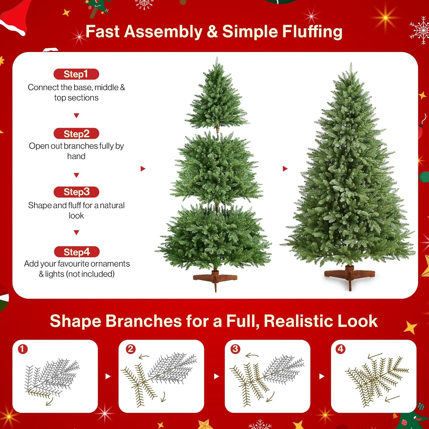 3ft/4ft/5ft/6ft/7ft Artificial Christmas Pine Tree 100% PE Injection Moulded