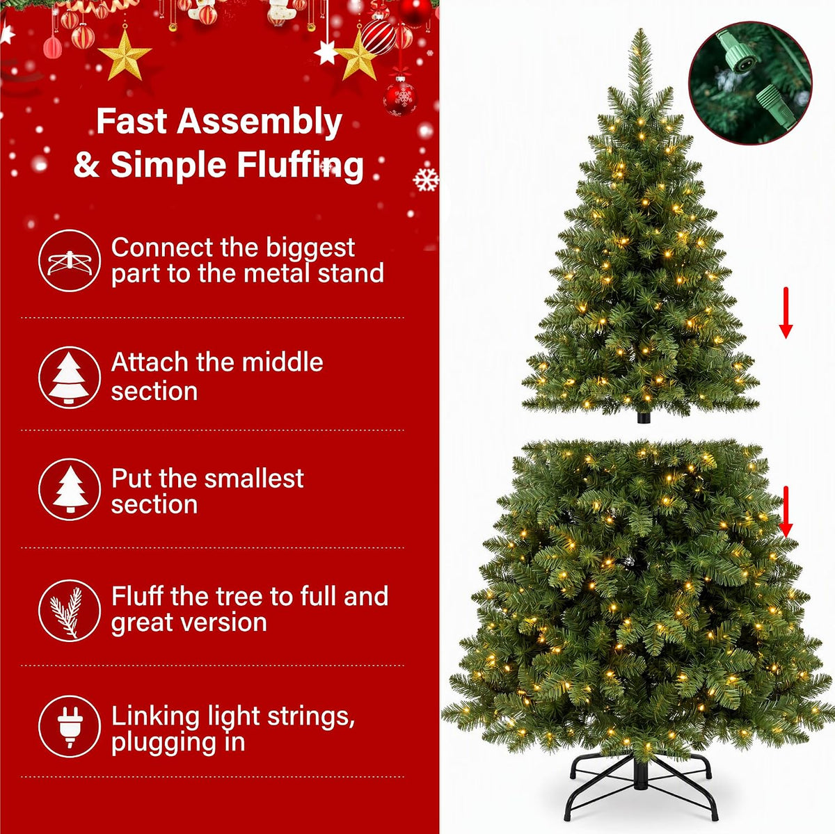 4ft/7ft Pre-Lit Pencil Christmas Tree with 120 LED Lights 240 PVC Branch Tips