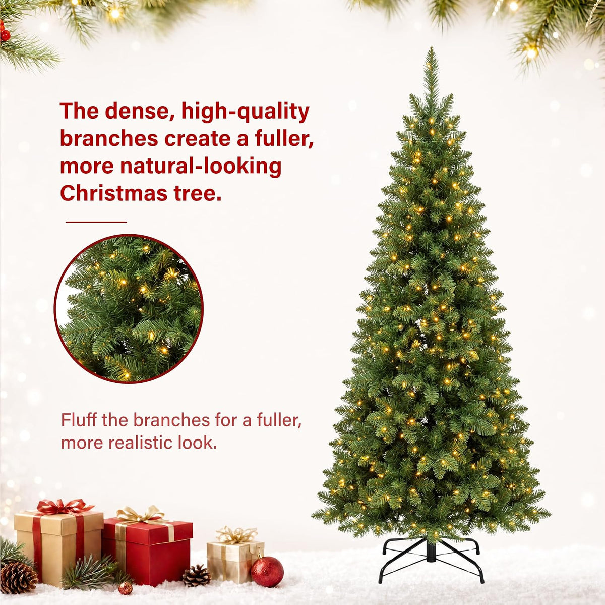4ft/7ft Pre-Lit Pencil Christmas Tree with 120 LED Lights 240 PVC Branch Tips
