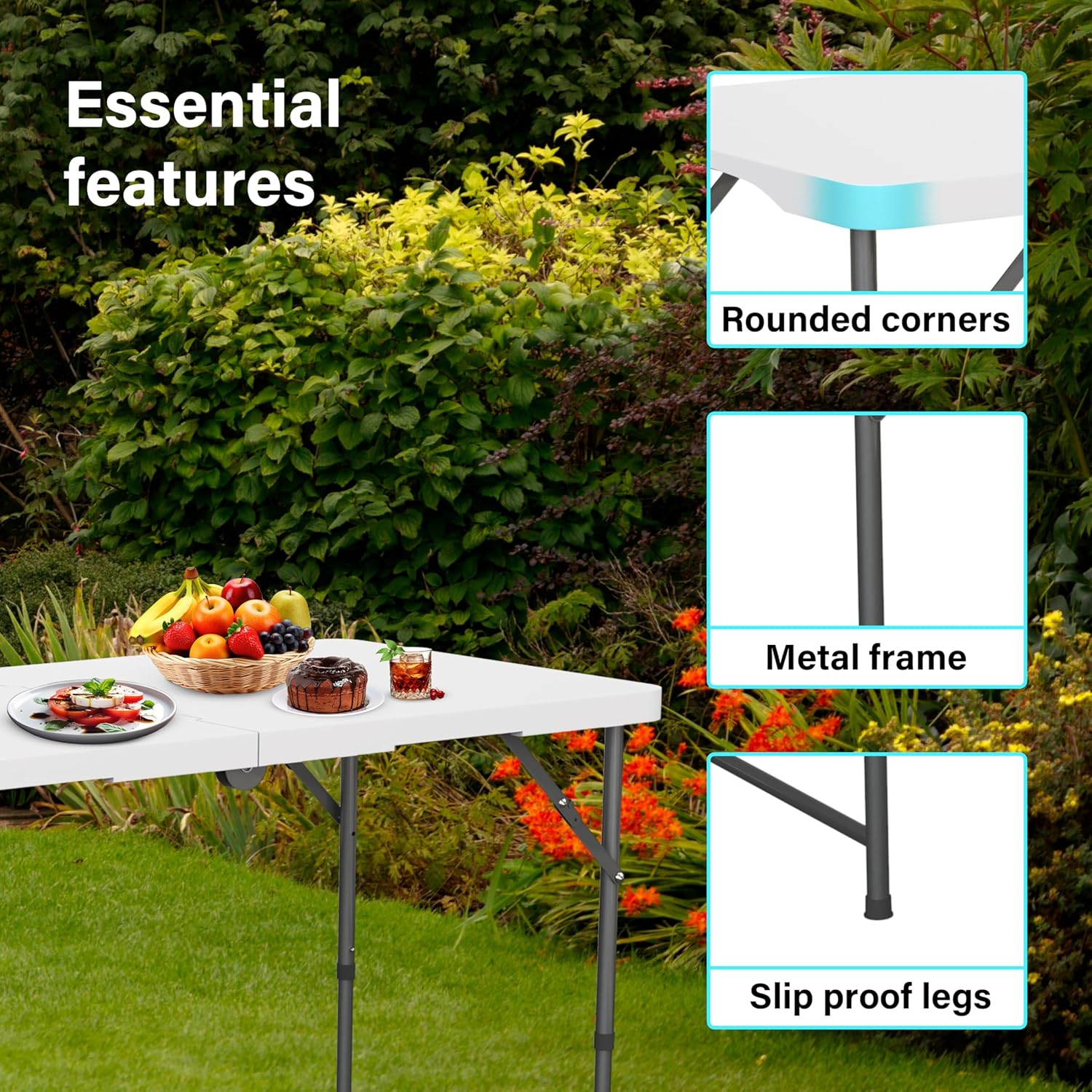 Heavy Duty 4ft Folding Table Plastic Trestle Garden Patio Picnic Dining Outdoor