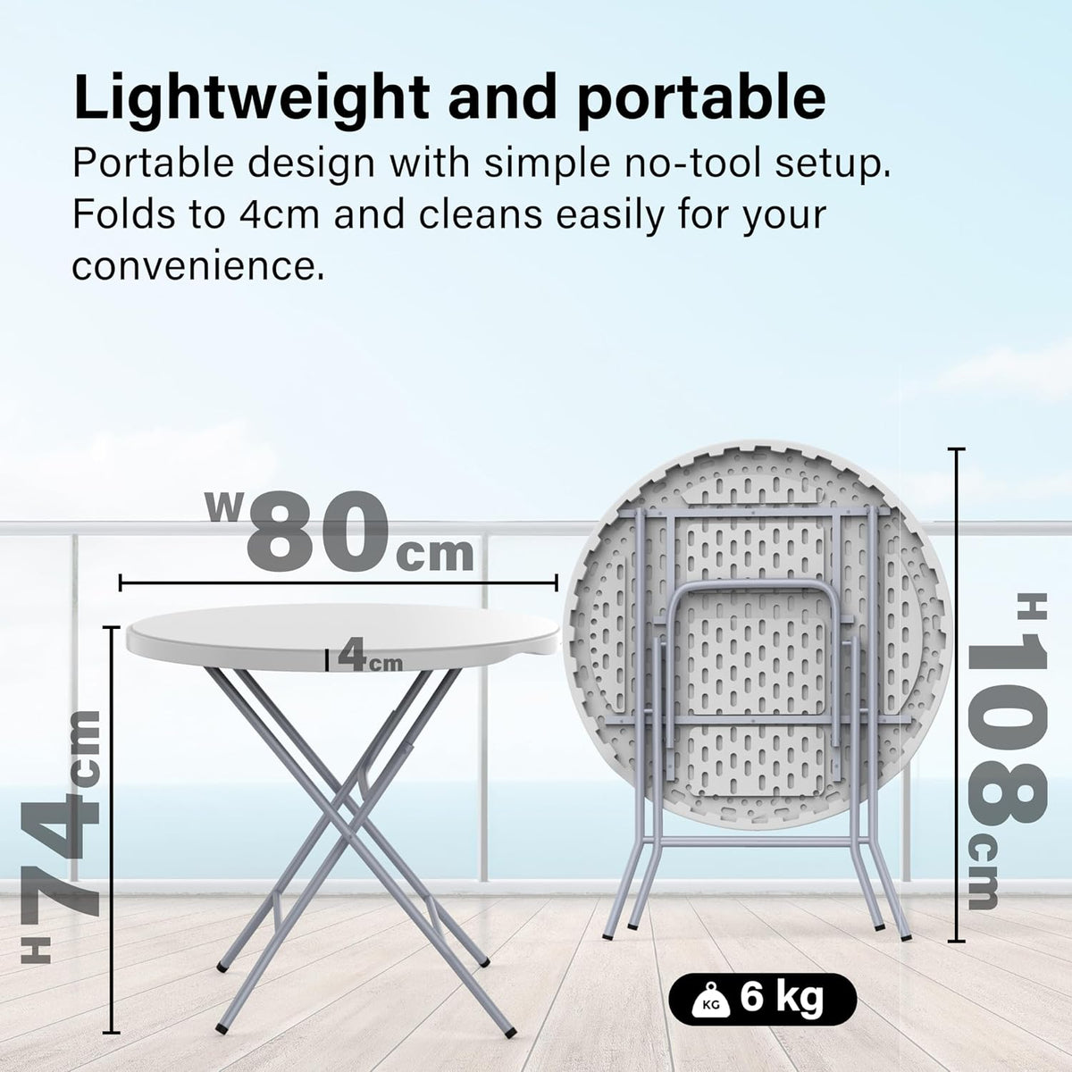 80cm Round Folding Table Portable Plastic Garden Camping Catering BBQ Picnic