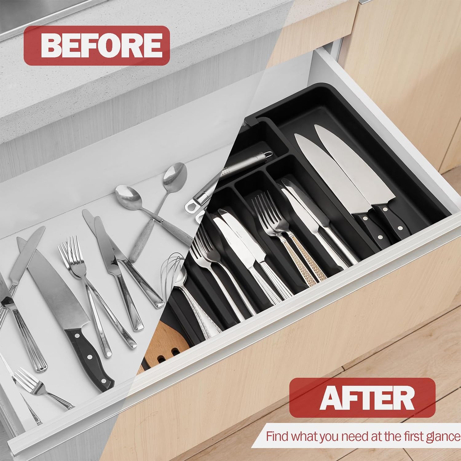 Cutlery Drawer Organiser Expandable Utensil Tray Kitchen Adjustable Silverware