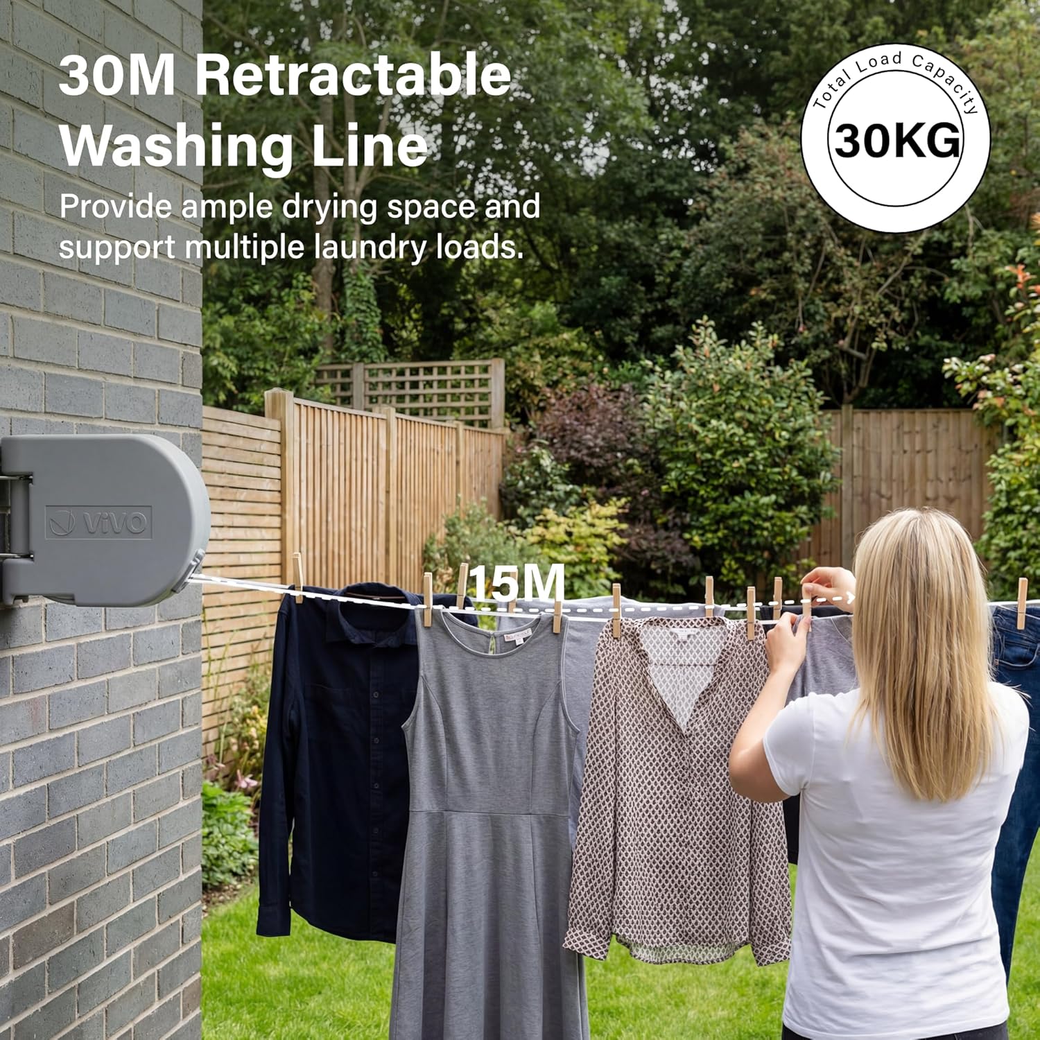 30m Retractable Washing Line Heavy Duty Dual Clothes Dryer Retractable Automatic