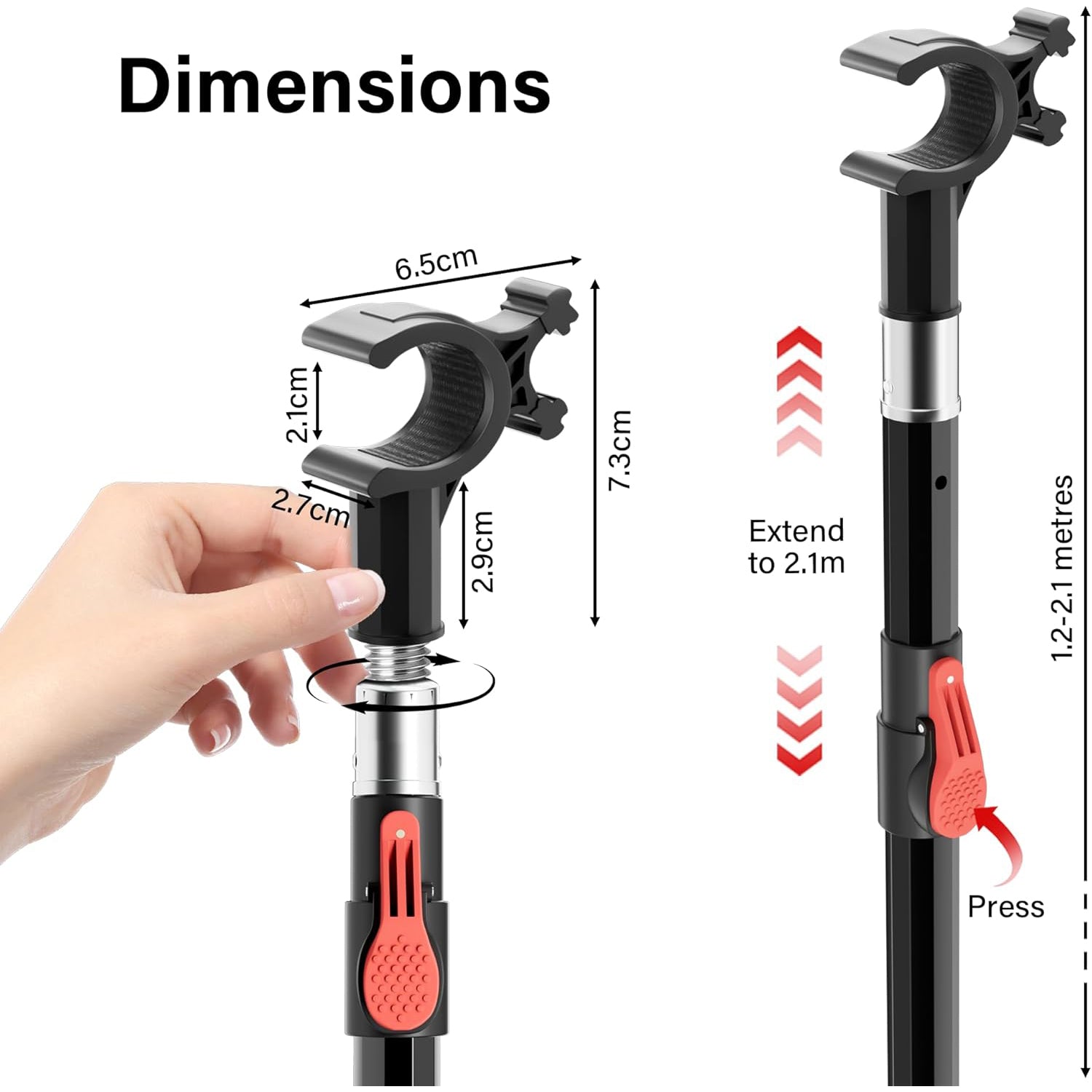 Telescopic Window Pole Rod for Roof Blinds 1.2-2.1m Adjustable Skylight Opener
