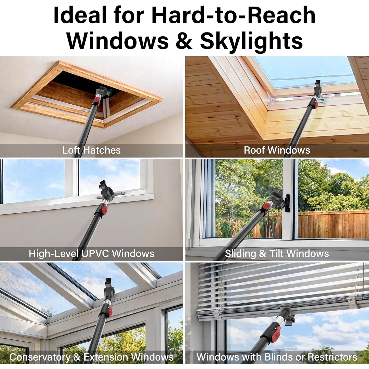 Telescopic Window Pole Rod for Roof Blinds 1.2-2.1m Adjustable Skylight Opener