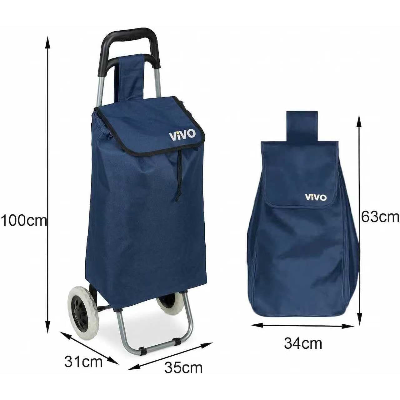 59L Folding Lightweight Shopping Trolley Cart Foldaway 2 Wheels Luggage Bag Blue