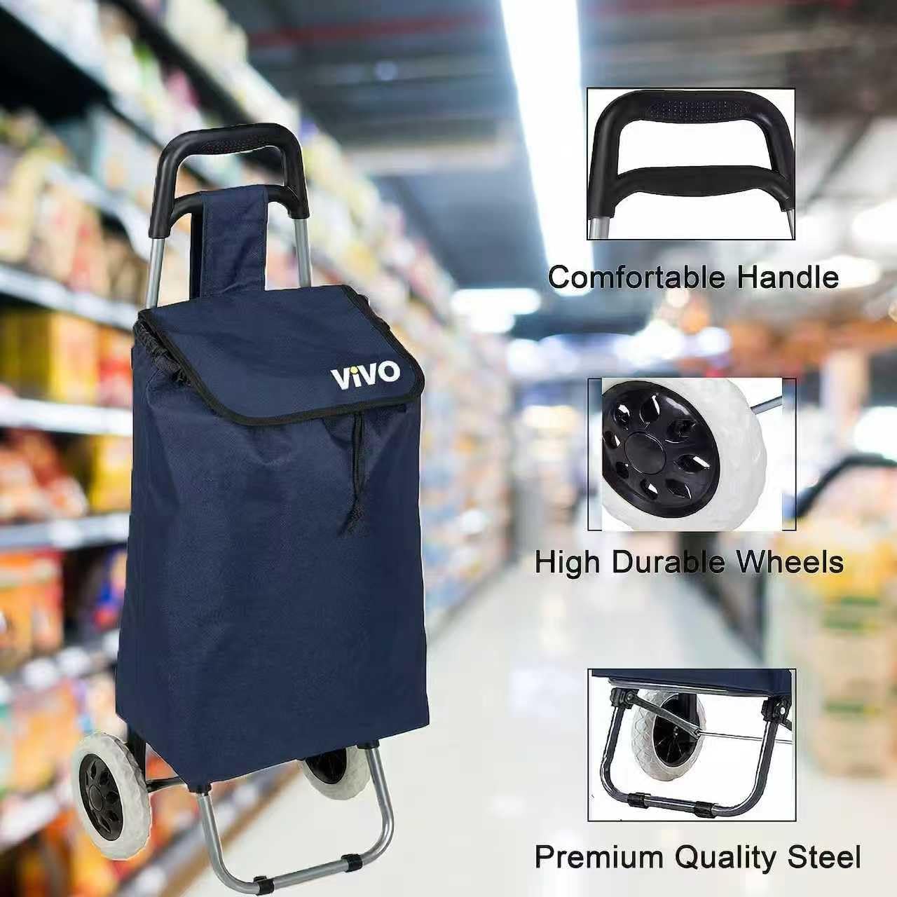 59L Folding Lightweight Shopping Trolley Cart Foldaway 2 Wheels Luggage Bag Blue