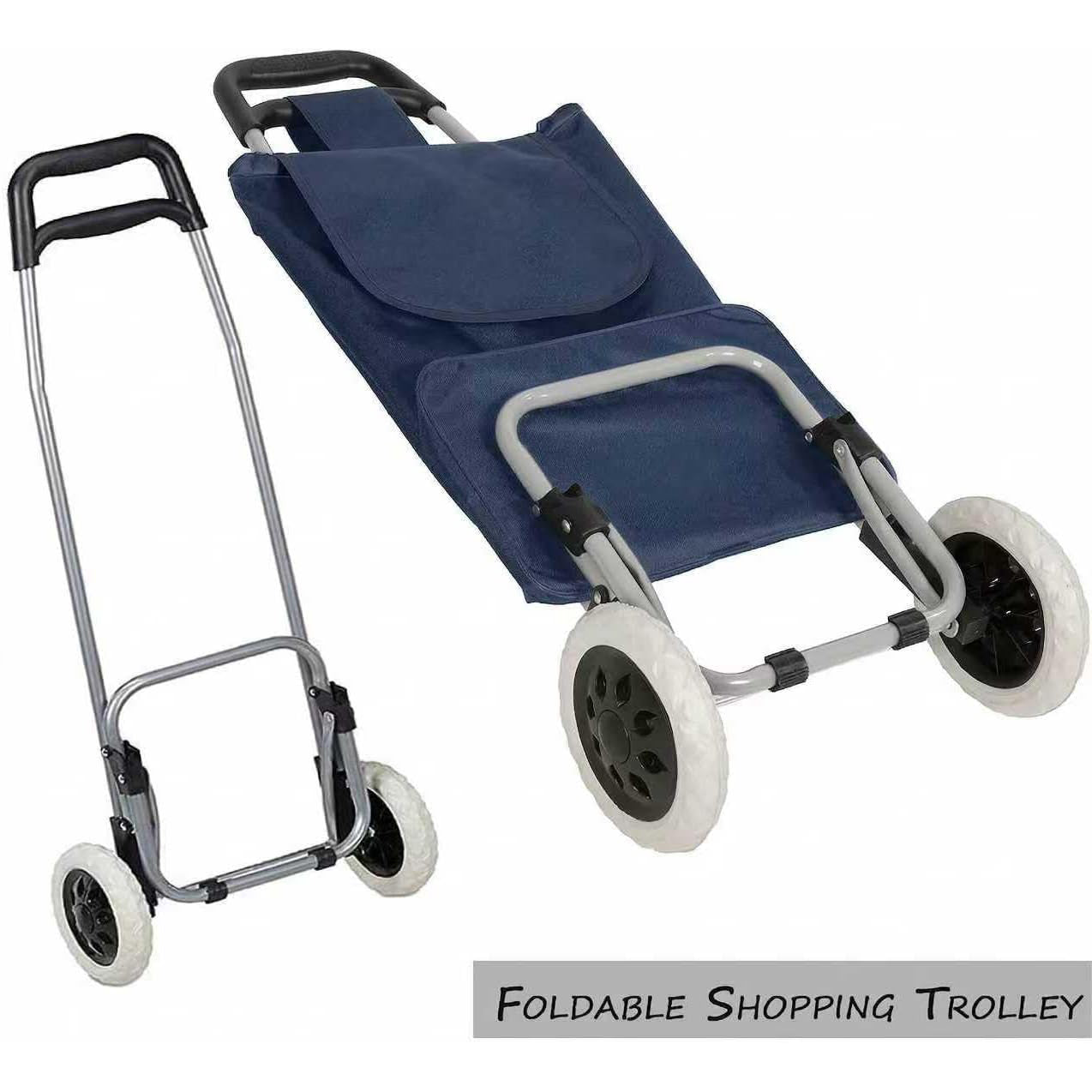 59L Folding Lightweight Shopping Trolley Cart Foldaway 2 Wheels Luggage Bag Blue