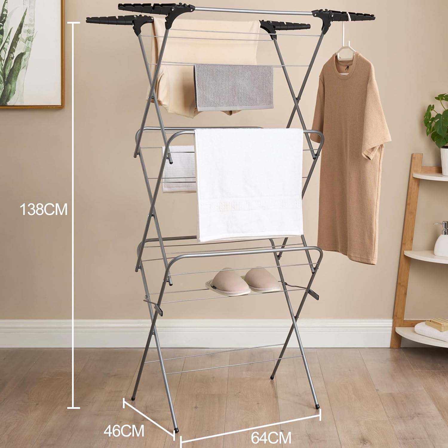 3 Tier Clothes Airer Dryer Laundry Drying 14m Washing Line Horse Indoor Corner