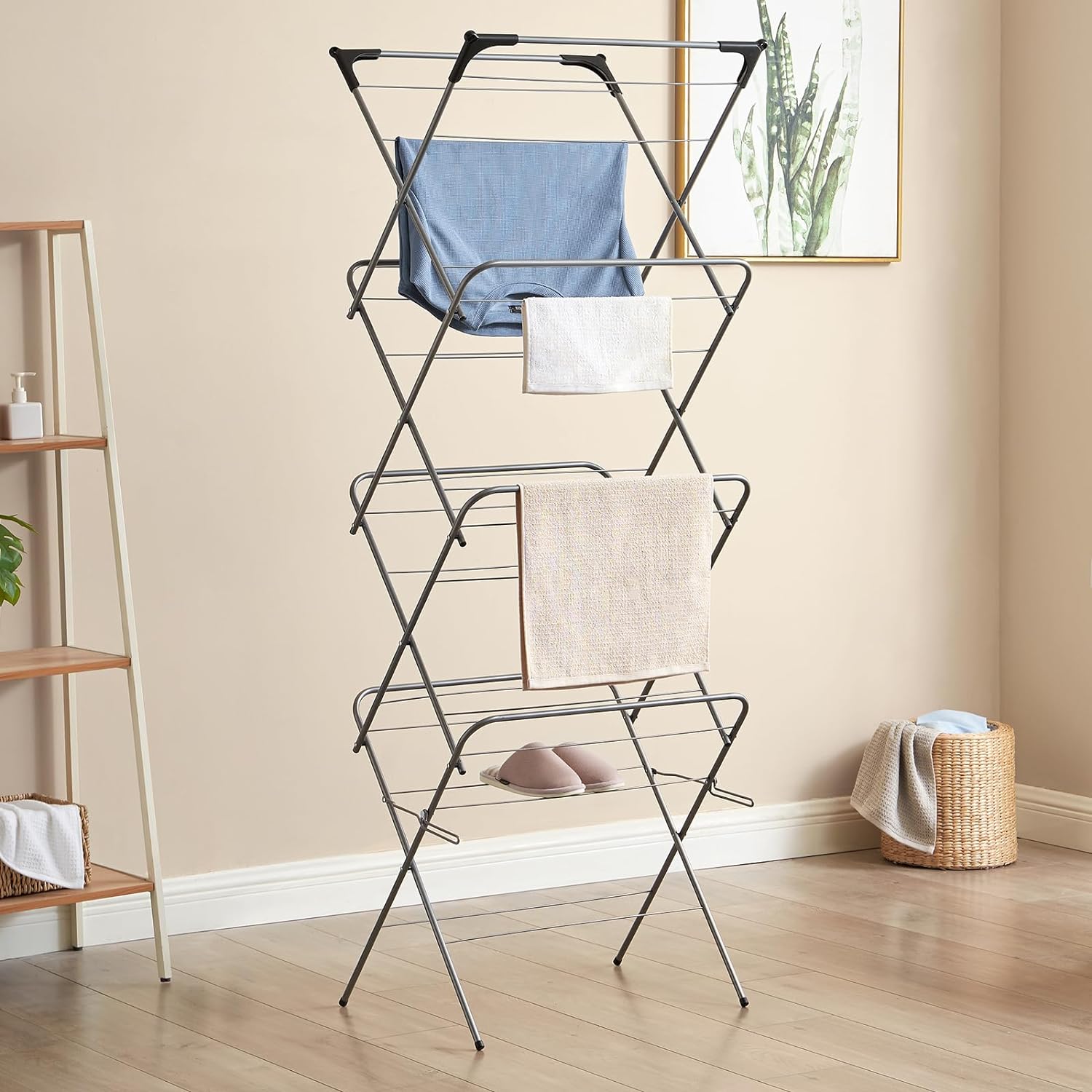 4 Tier Clothes Airer Folding Dryer Laundry Drying with 20m Washing Line Rack