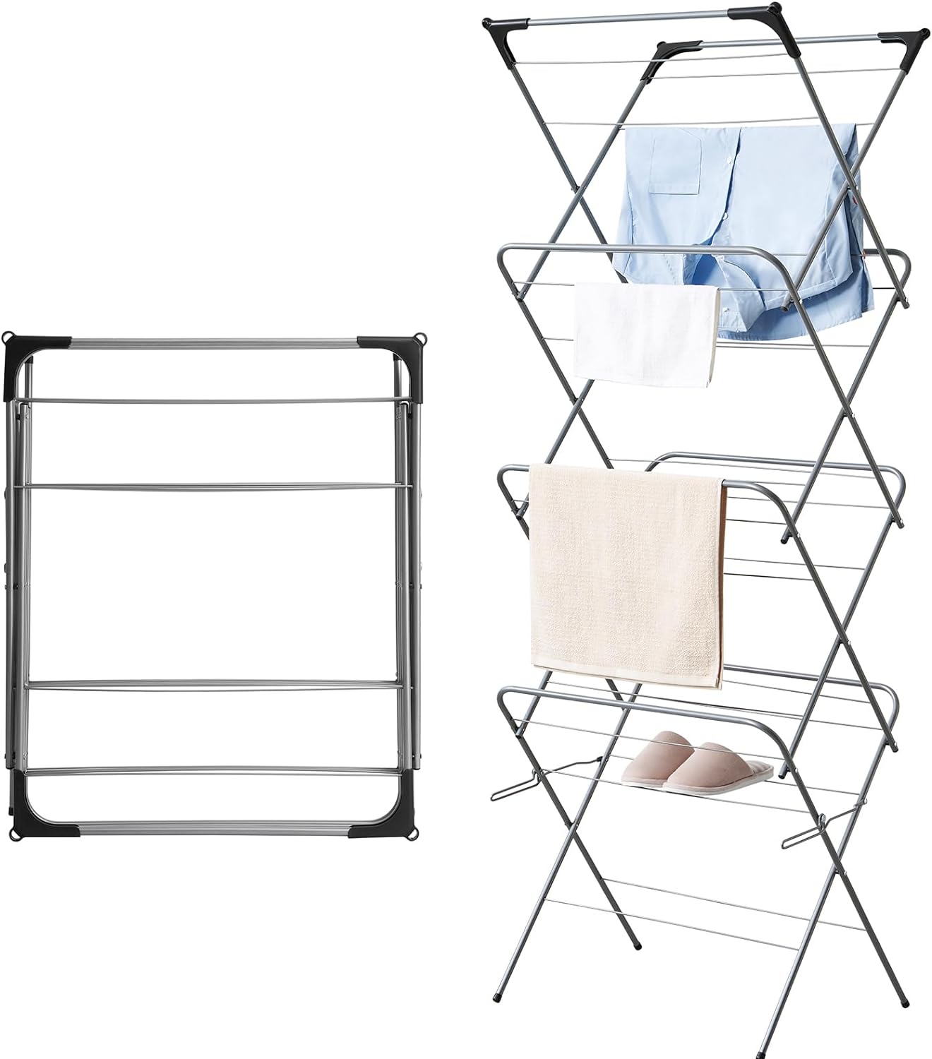 4 Tier Clothes Airer Folding Dryer Laundry Drying with 20m Washing Line Rack