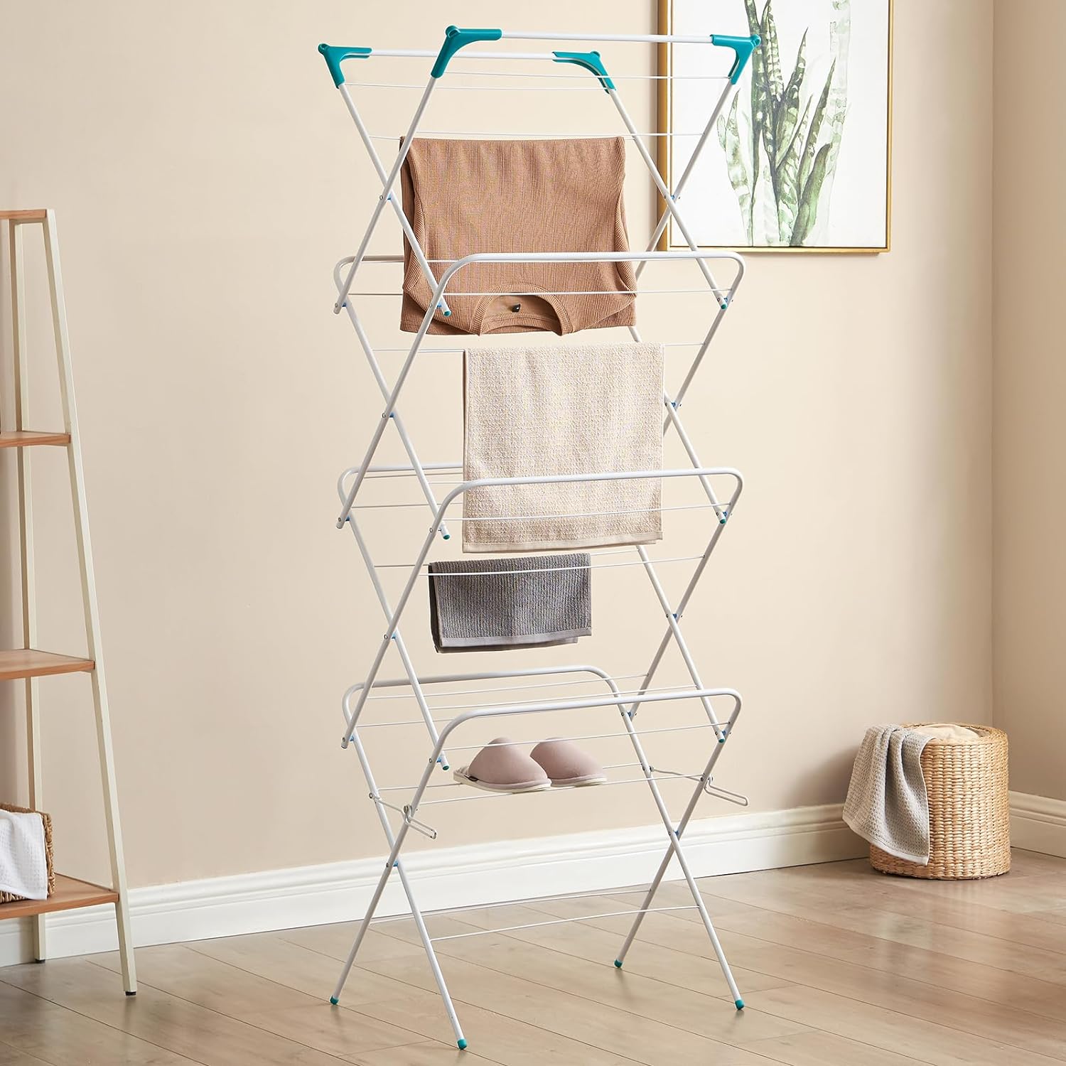 4 Tier Clothes Airer Folding Dryer Laundry Drying with 20m Washing Line Rack