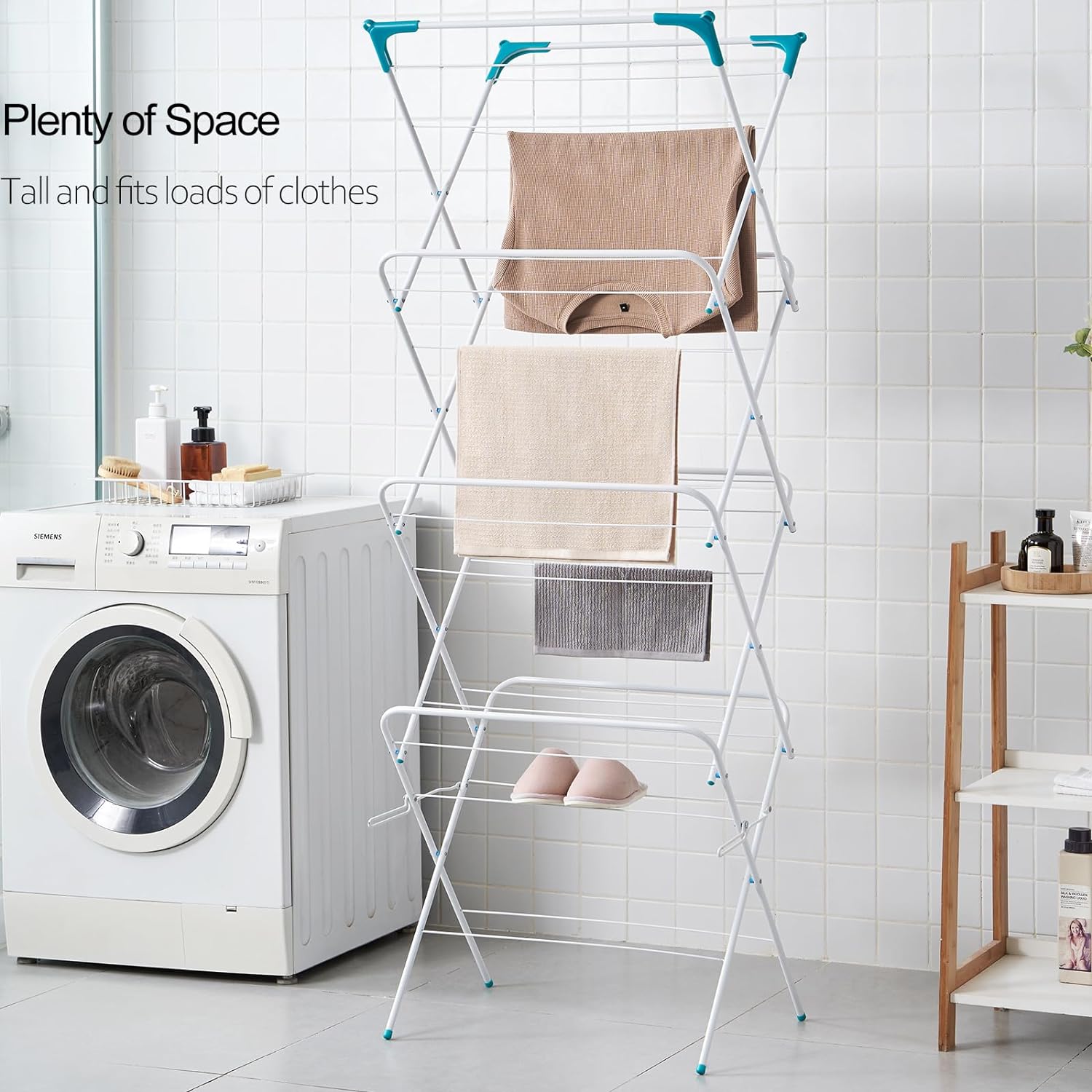 4 Tier Clothes Airer Folding Dryer Laundry Drying with 20m Washing Line Rack