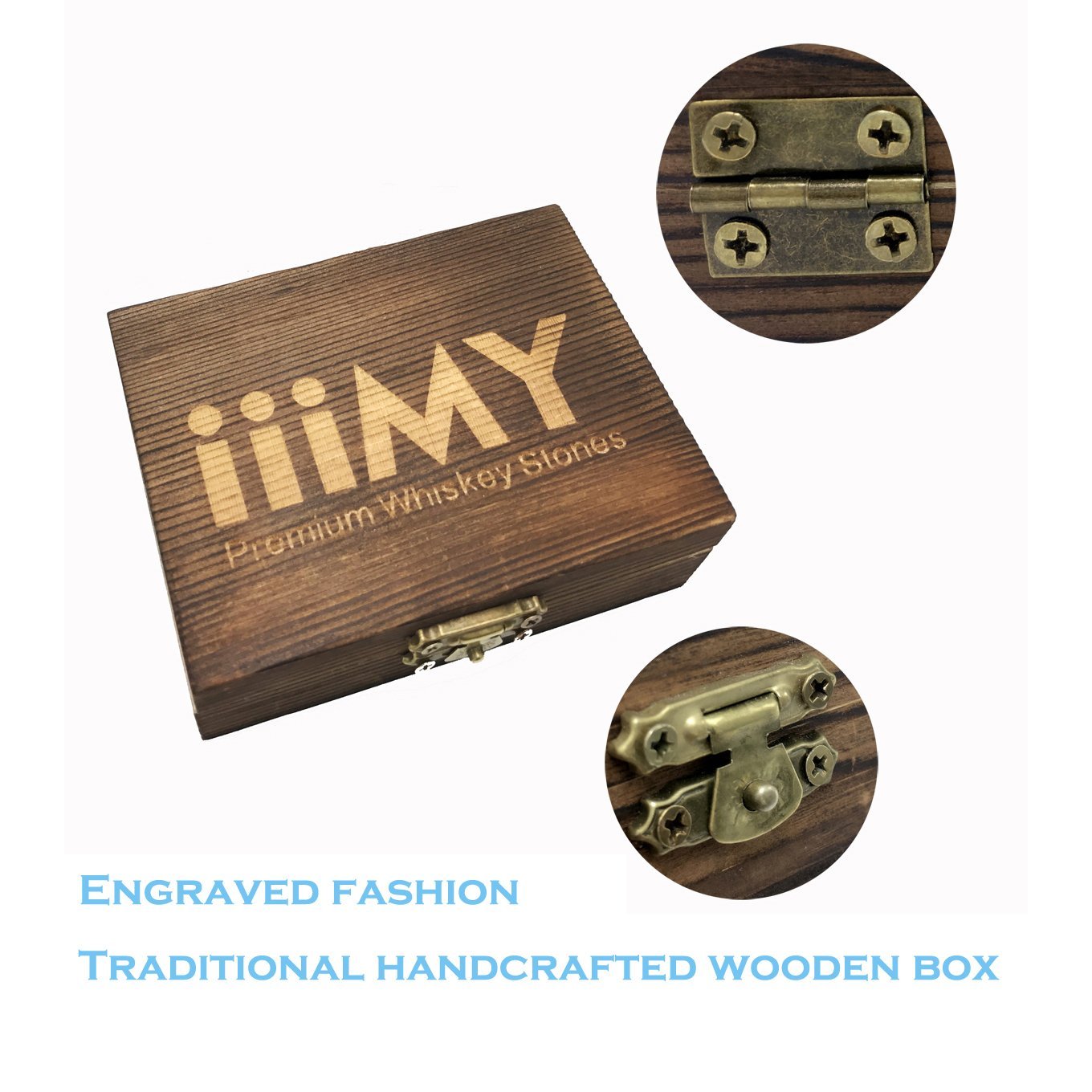 Whiskey Stones with Velvet Pouch and Wooden Box / Whisky Chilling Rocks Cool