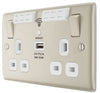 BG Double Socket Wall Plug with Wifi Extender | USB Port | Pearl Nickel Metal