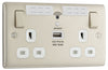 BG Double Socket Wall Plug with Wifi Extender | USB Port | Pearl Nickel Metal