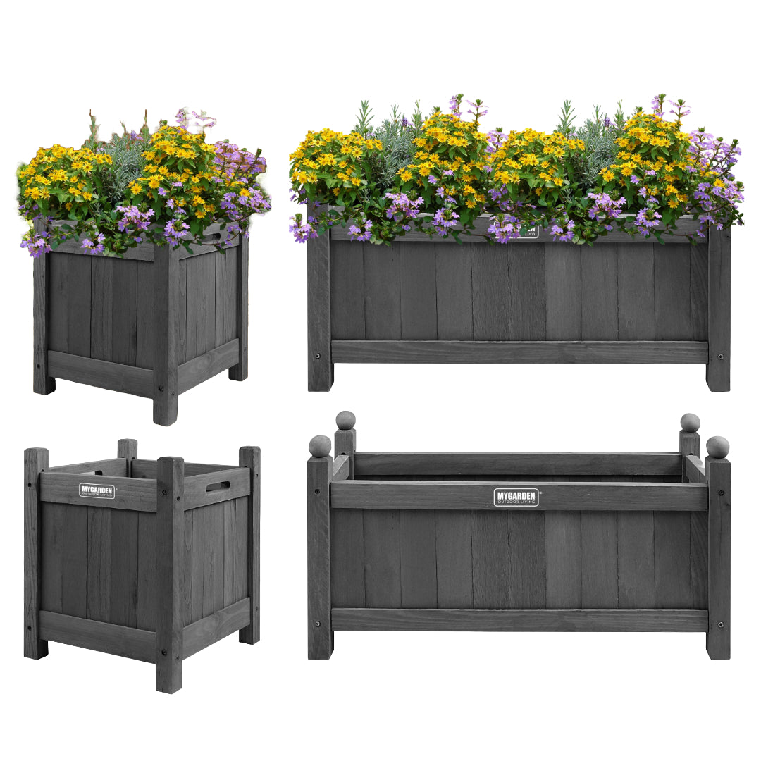 Wooden Planter Square Rectangle Modern Pot Flower Bed Outdoor Garden PE Liner