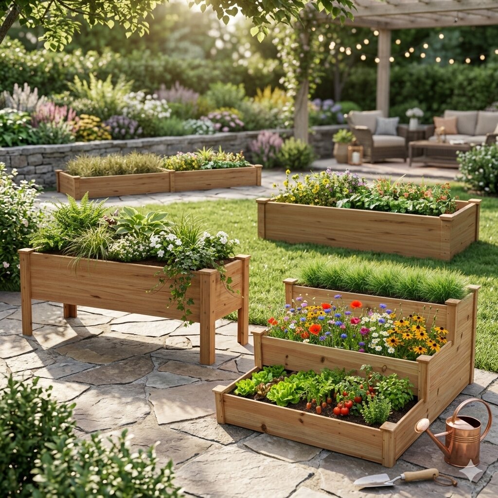 Wooden Raised Garden Bed Elevated Planter Box Open-ended Base Growing Herbs