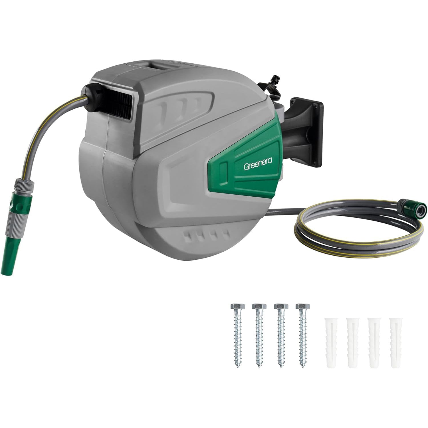 Wall Mounted Garden Hose Reel Retractable Pipe Auto Rewind System 180° Swivel