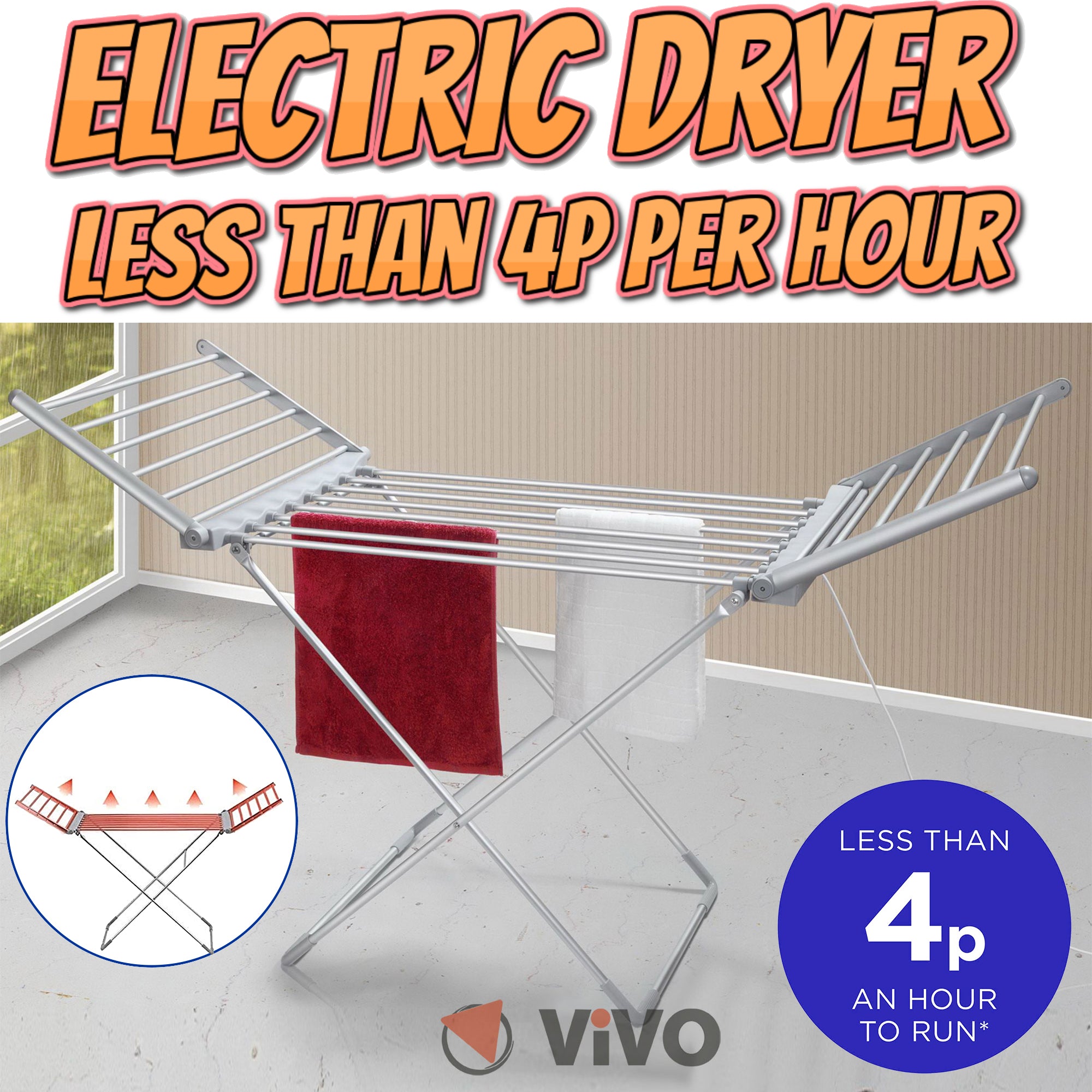 Electric Heated Clothes Airer Dryer Portable Indoor Horse Rack Laundry Folding