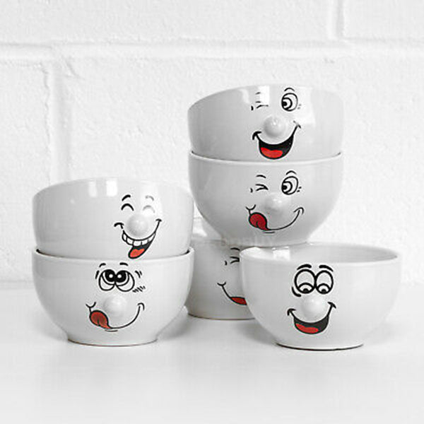 6Pcs 3D Smile Face Cereal Soup Bowls Breakfast Oatmeal Dessert Snacks Round 0.5L