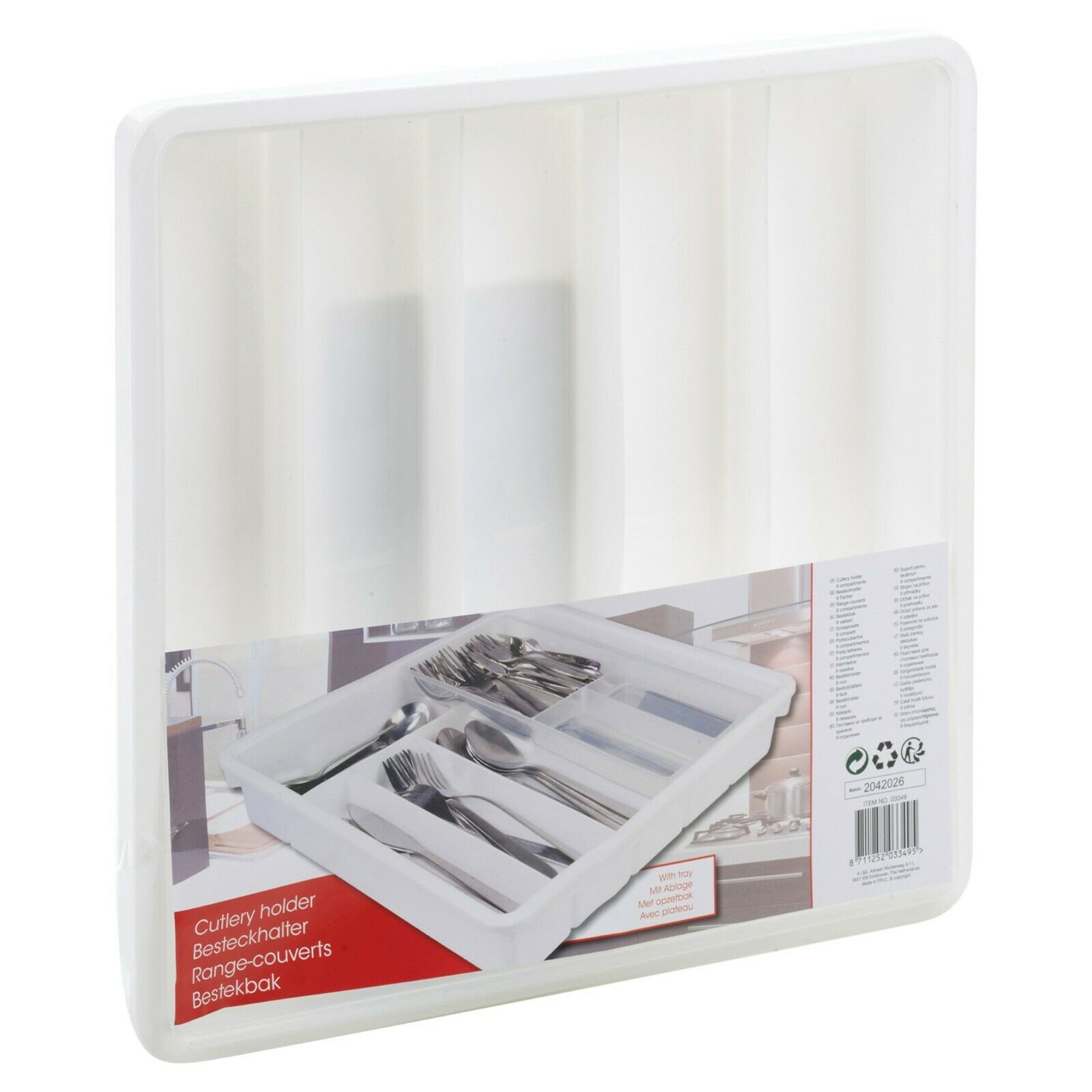 9 Compartment Kitchen Cutlery Holder Rack Drawer Organiser Storage White Plastic