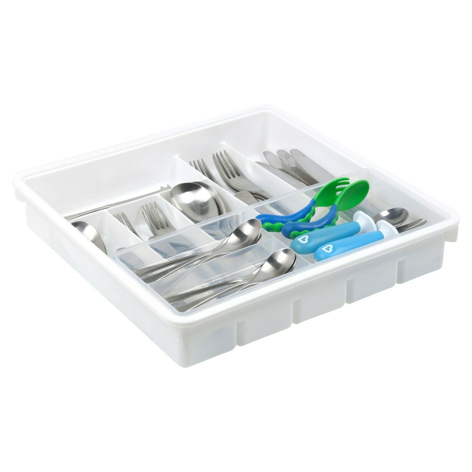 9 Compartment Kitchen Cutlery Holder Rack Drawer Organiser Storage White Plastic