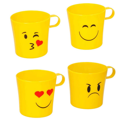 4pc Emoji Mugs Funny Smile Smiley Face Cups Plastic Kids Water Juice Drink Tea