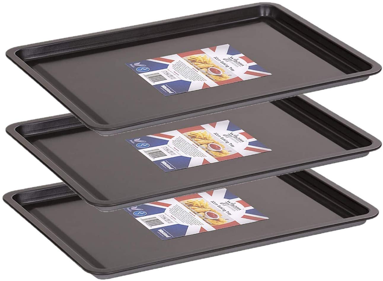 3 X Wham Non-Stick Baking Tray Bakeware Oven Sheet Roasting Tin Pan Loaf 32cm UK