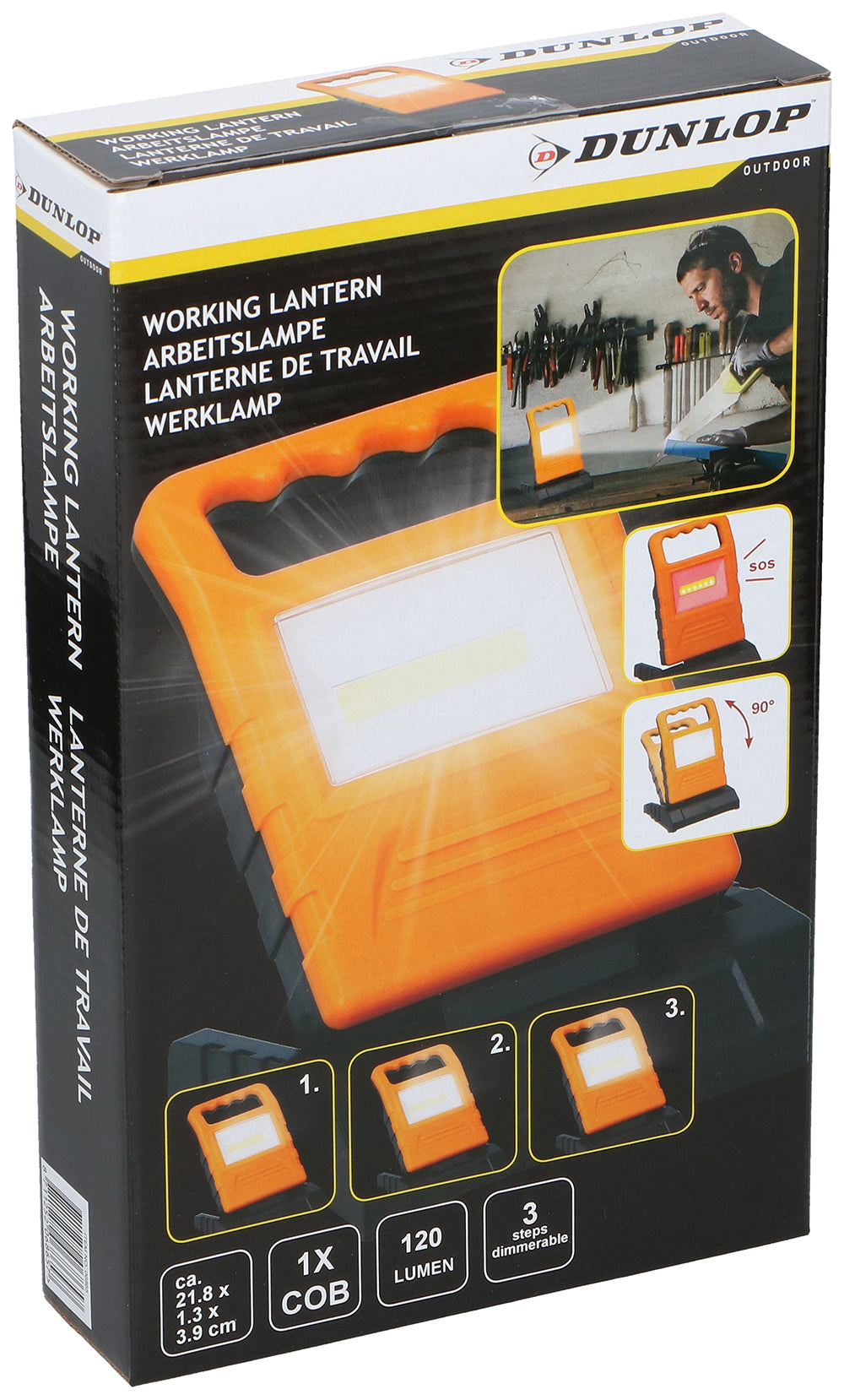 Dunlop 120Lumen COB LED Work Light Dimmable Lantern Emergency Garage Home 90°