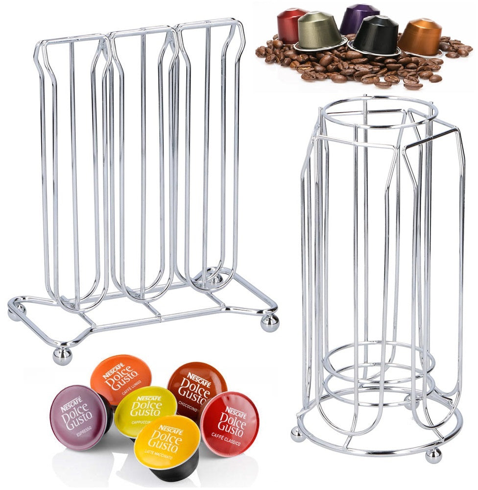 Coffee Pod Storage Holder Stand Nespresso 30 Dolce Gusto 20 Steel Chrome Pods UK