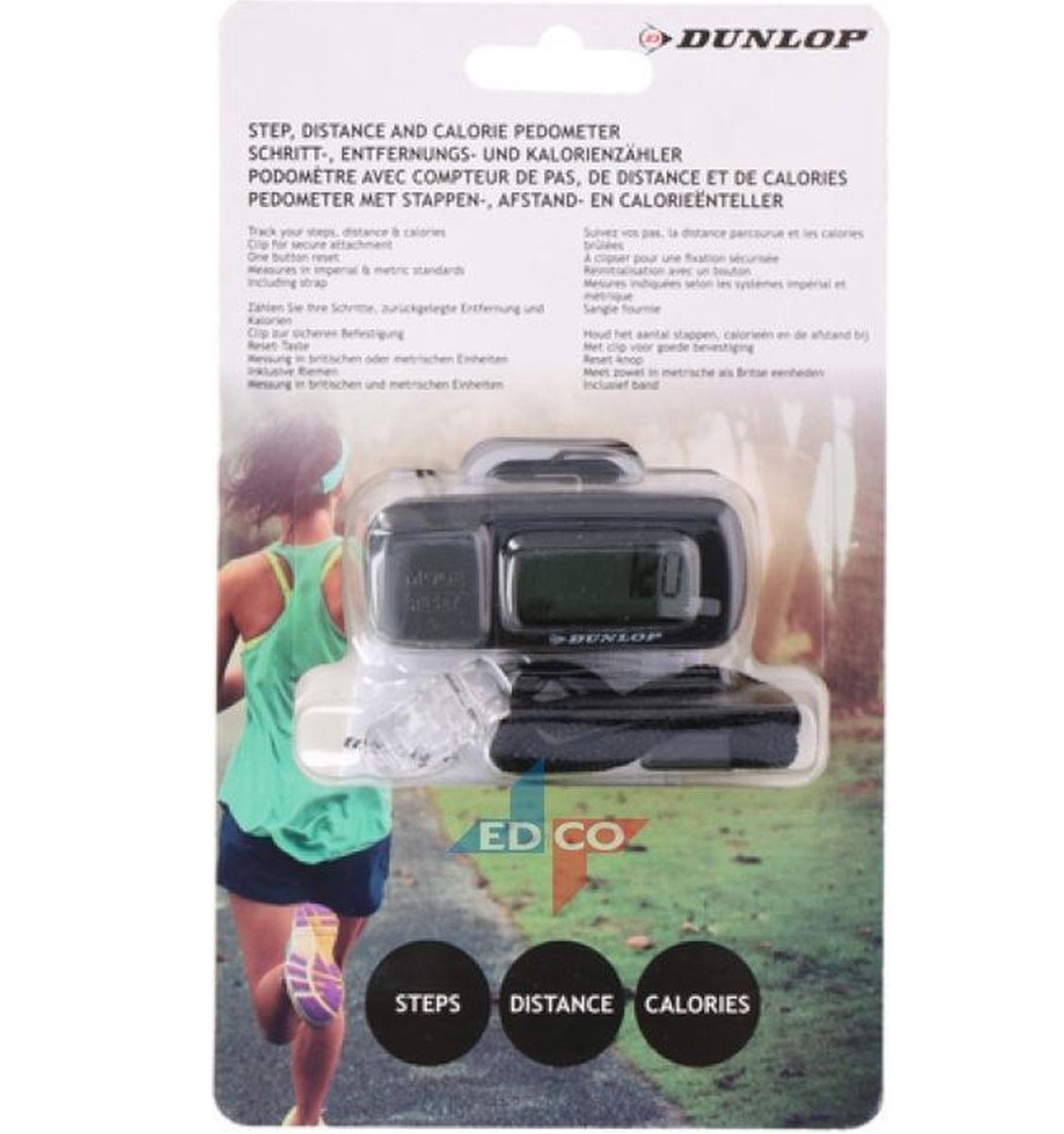 Dunlop LCD Step Distance Calorie Pedometer Walking Fitness Track Clip Strap