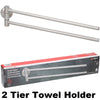 2 Arm Wall Mounted Towel Holder Rack Rail Bar Stainless Steel Swing Swivel Tier