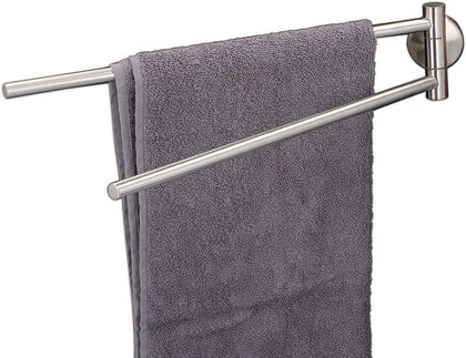 2 Arm Wall Mounted Towel Holder Rack Rail Bar Stainless Steel Swing Swivel Tier