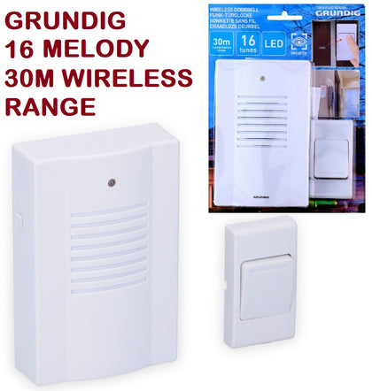 16 Melody Wireless Ring Door Bell Battery Operated 30M Range Chime IP20 LED UK