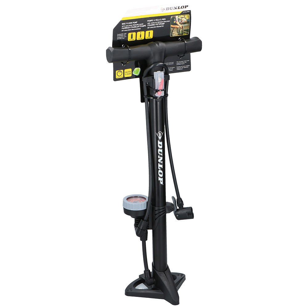 Dunlop Floor Bike Pump with Pressure Gauge Standpump Manometer 11Bar Black Air