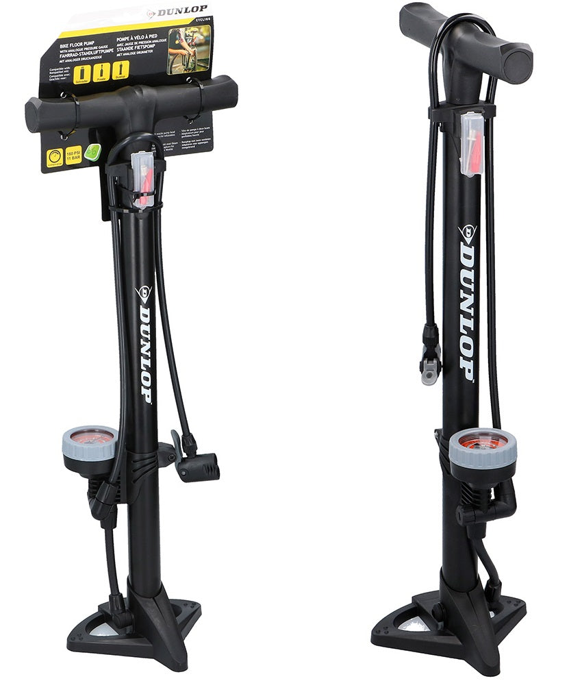 Dunlop Floor Bike Pump with Pressure Gauge Standpump Manometer 11Bar Black Air