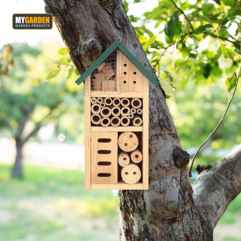 Wooden Insect House Wall Mounted Bug Hotel Natural Habitat Garden Shelter Bees