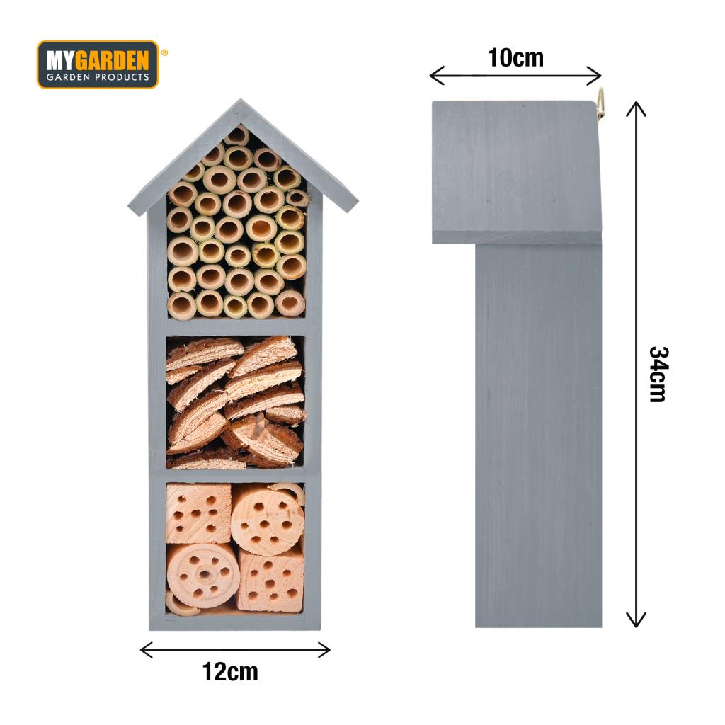 Wooden Insect House Wall Mounted Bug Hotel Natural Habitat Garden Shelter Bees