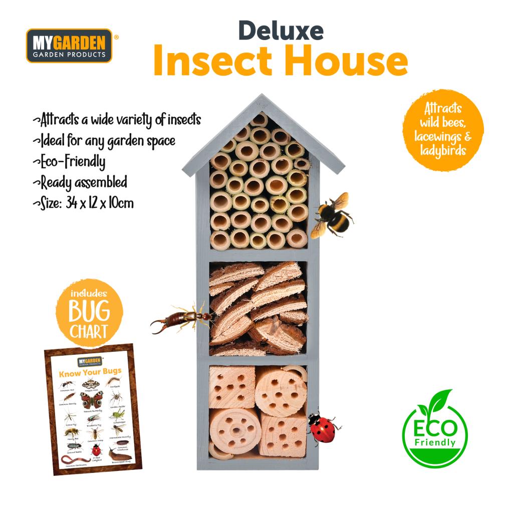 Wooden Insect House Wall Mounted Bug Hotel Natural Habitat Garden Shelter Bees