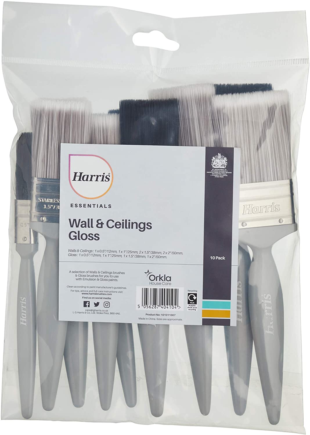 Harris Essentials Walls & Ceilings Gloss Paint Brushes Emulsion Wood Work 10PK